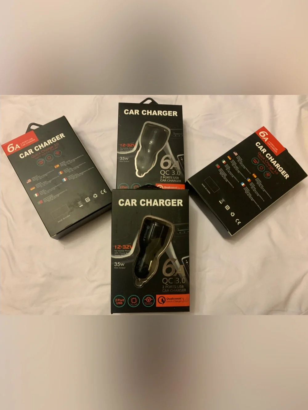 (4 Total Count) ~ 6A Dual USB Car Charger QC 3.0 Fast Charging - Black